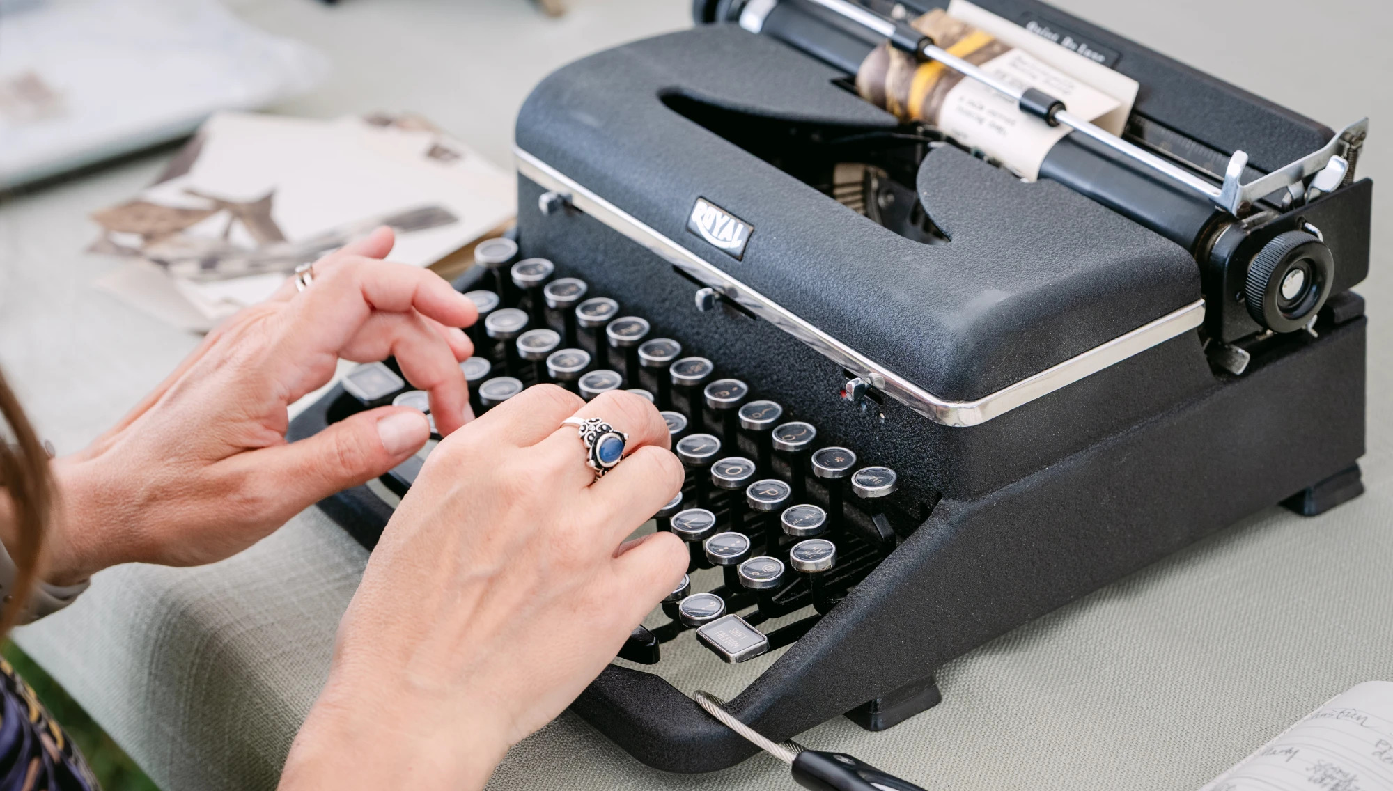 Typing a poem on a vintage Royal typewriter